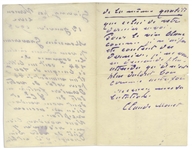 Claude Monet Autograph Letter Signed -- Monet Orders Red Wine From His Wine Merchant But Says the White Isn't as Good Anymore